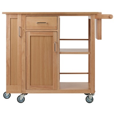 Natural Wood Kitchen Cart with Wine Rack and Storage