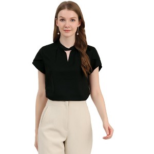 Allegra K Women's Stand Collar Petal Sleeve Keyhole Neck Elegant Work Office Blouse Top - 1 of 4