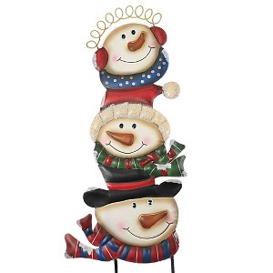 31.5 Inch 3 Metal Snowman Heads On 2 Pole Christmas Winter Frosty Decorative Garden Stakes - 1 of 3