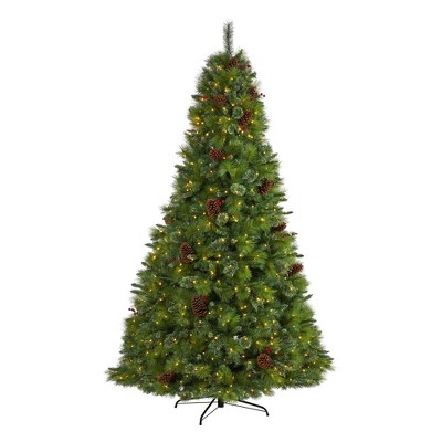 Nearly Natural 8’ Montana Mixed Pine Prelit LED Artificial Christmas Tree with Pine Cones