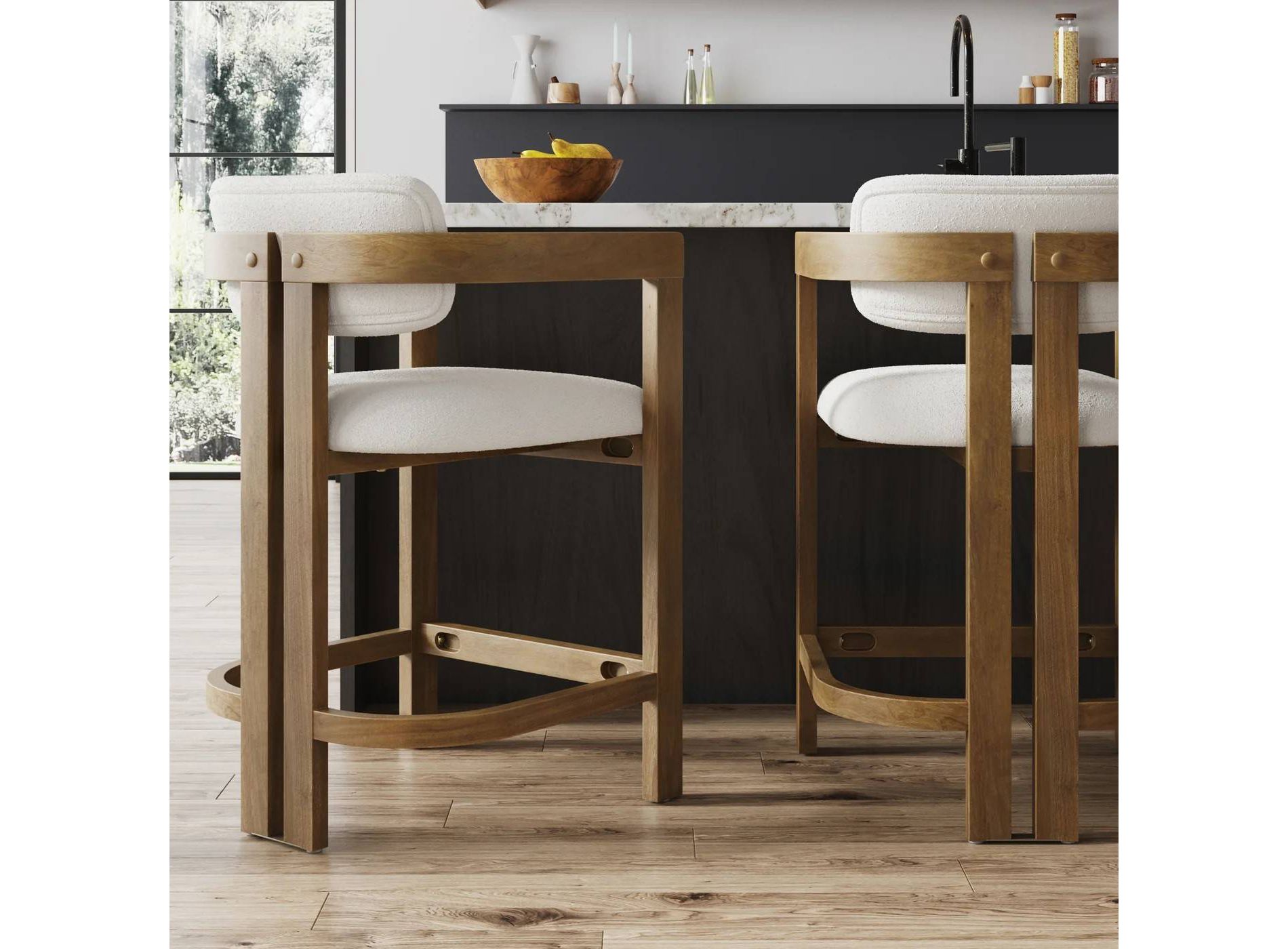 Nathan James Boucle Bar Stool with Barrel Back and Arm Light Brown