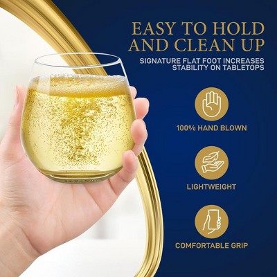 NutriChef 15oz Ultra-Thin Crystal Clear Stemless Wine Glasses Set