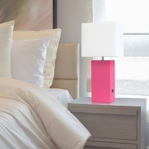 Modern Leather Table Lamp with USB and Fabric Shade - Elegant Designs - 1 of 4