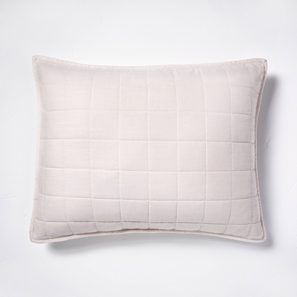 Photos - Pillowcase King Heavyweight Linen Blend Quilt Pillow Sham Natural - Casaluna™