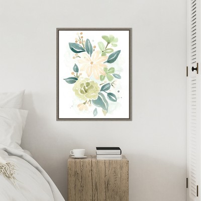 Spring Greens II Acrylic Canvas Print with Distressed Greywash Frame