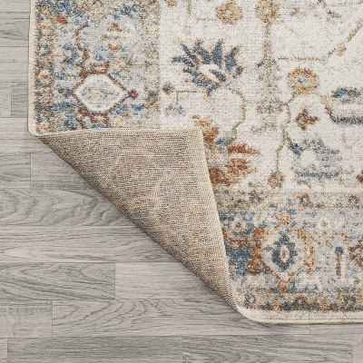 Hiero Cream and Terra Persian Border Low-Pile Washable Rug