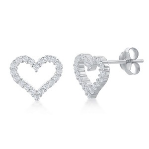 Bella Silver Sterling Silver Open Heart Cubic Zirconia Stud Earrings - Silver - 1 of 2