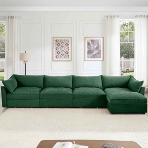 L-Shaped Sectional Sofa with Footstool, 4-Seater Sofa with Pull-Out Storage Drawers, Upholstered Chenille Sofa with Cushion-Coolbibila - 1 of 4