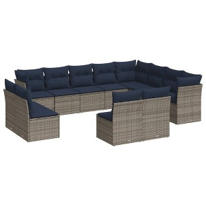 vidaXL Patio Sofa Set Black with Blue Cushions - Beige and Gray Without Table - 1 of 4