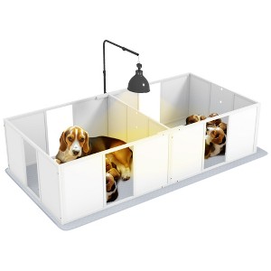 PawHut Whelping Box for Dogs with Retractable Light Stand, Washable Waterproof Pee Pad & Adjustable Door for Medium to Small Dogs - 1 of 4