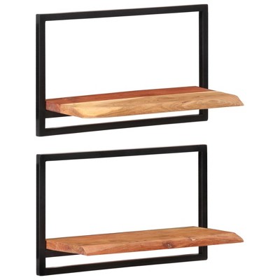 vidaXL Wall Shelves 2 pcs 23.6 in.x9.8 in.x13.8 in. Solid Wood Acacia and Steel
