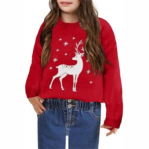Clearlove Girls' Christmas Cable Knit Sweater Long Sleeve Crewneck Pullover Cozy Textured Holiday Top Vintage Inspired Winter Wear - 1 of 2