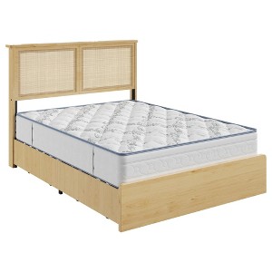 Rattan Full Bed Frame, Natural Rattan Headboard with RGB LED Lights ...