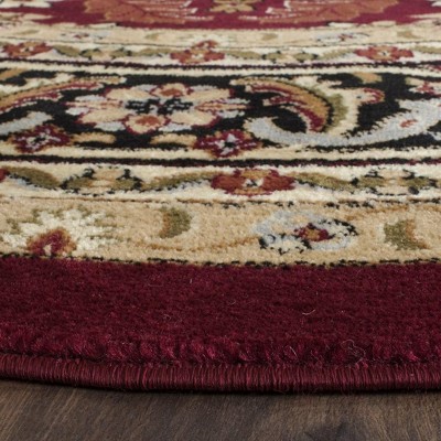 Lyndhurst Red and Black Round Floral Synthetic Rug