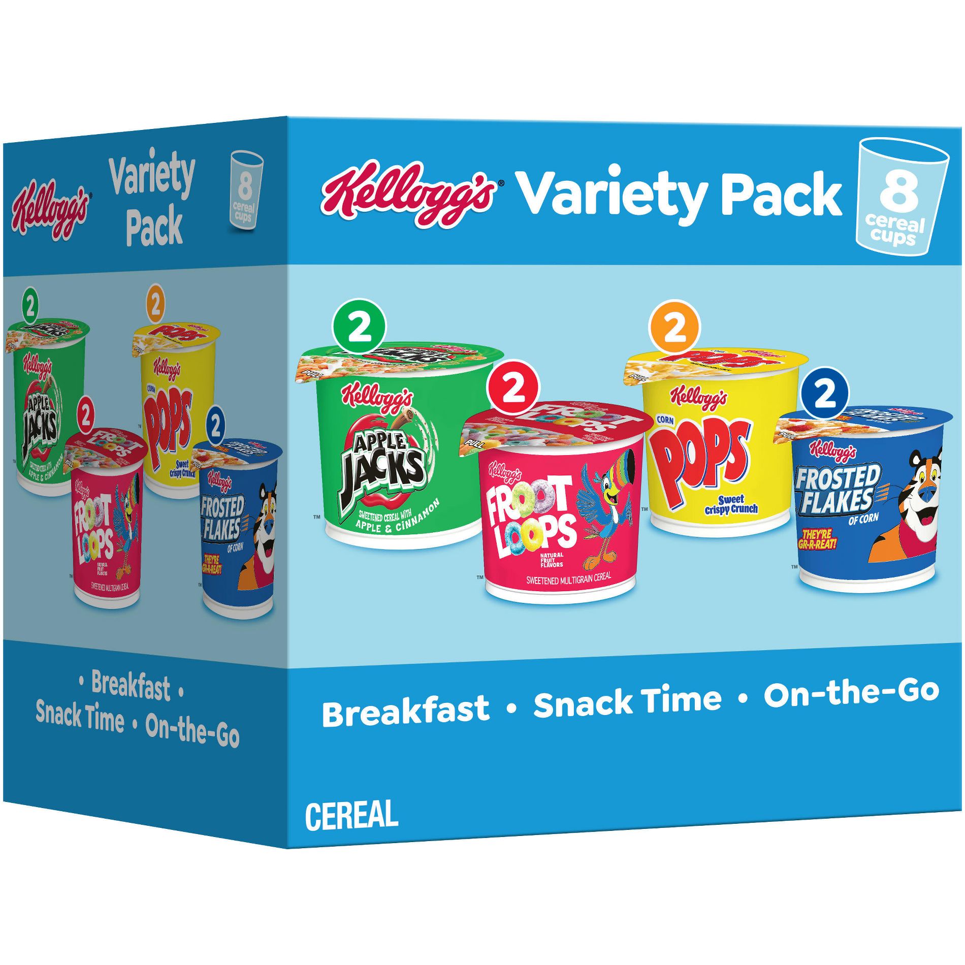 Kellogg's Apple Jacks, Froot Loops, Pops and Frosted Flakes Variety Pack Breakfast Cereal Cups - 13.2oz/8ct