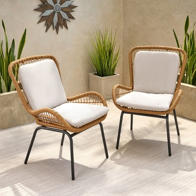 Outdoor Lounge Chairs with Cushions Set of 2,Modern Wicker Patio Club Chairs with Iron Frame for Backyard,Deck,or Balcony–Maison Boucle
