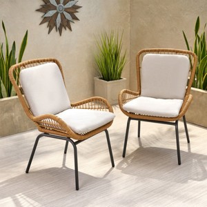 Outdoor Lounge Chairs with Cushions Set of 2,Modern Wicker Patio Club Chairs with Iron Frame for Backyard,Deck,or Balcony-Maison Boucle - 1 of 4