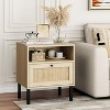 Angel Sar Rattan Night Stand Set 2, Boho Wood Nightstands Set of 2 with Door, Open Storage Space & Metal Legs, Natural Wood - 2 of 4