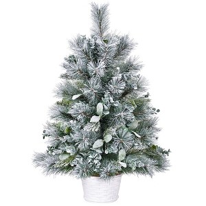 SEVOBAL Artificial Trees Tabletop Christmas Tree with Eucalyptus Accents Lightly Flocked for Holiday Decor, Green, 17.5"*17"*24" - 1 of 4