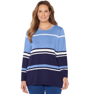 Catherines Women's Plus Size Liz&Me Patterned Pullover Sweater - 2X, French Blue Stripes