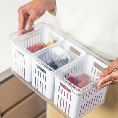 OU Fridge Organizer Bins with Drain Baskets & Vented Lids, Clear Stackable Refrigerator Storage Container, Produce Kitchen Storage Bin, BPA Free — фото 2