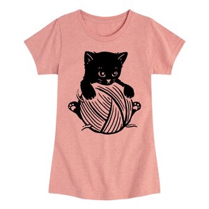 Girls' - Instant Message - Cat with Yarn Ball Fitted Short Sleeve Graphic T-Shirt - 1 of 4