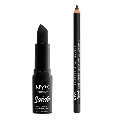 NYX Professional Makeup Suede Matte Black Lipstick and Lip Liner Duo Kit - Alien - 2pk/0.155oz