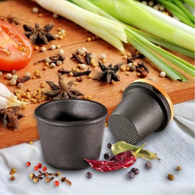 Compact Black Cast Iron Spice Grinder with Beech Wood Lid