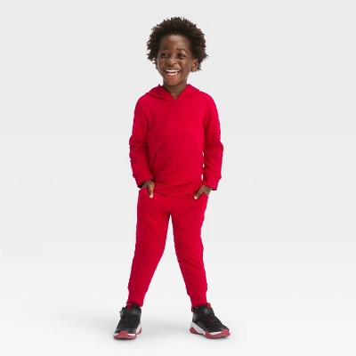 Image of Toddler Boys' Long Sleeve Hooded Pullover Sweatshirt and Jogger Pants Set - Cat & Jack™ Red 12M