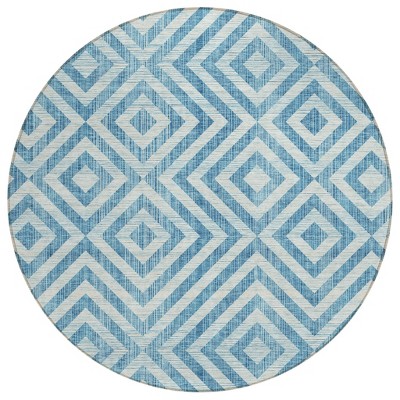 Teal Blue And Ivory Geometric Washable Indoor Outdoor Area Rug