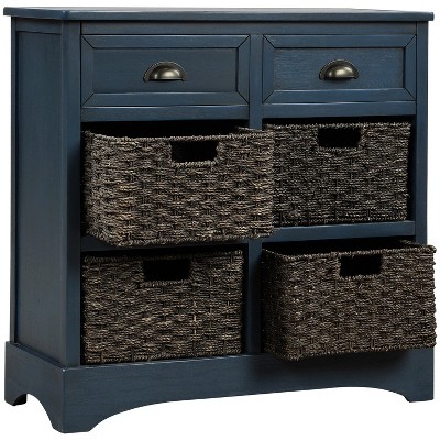 Vynxaria Rustic Storage Cabinet: 2 Drawers, 4 Rattan Baskets, No Assembly for Dining Room, Entryway, Living Room