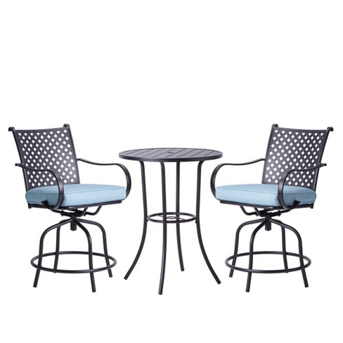 Peaktop 3pc Patio Swivel Bar Height Bistro Set With Cushions 