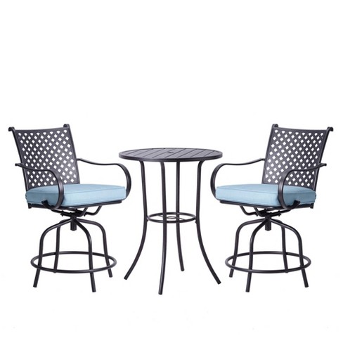 3pc Patio Swivel Bar Height Bistro Set, Outdoor Counter Height Bistro Table And Chairs