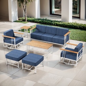 Belord Metal Outdoor Furniture Set with Swivel Chairs, 7 Pieces Patio Furniture Set with 6" Thick Cushions Swivel Chair and 10" Thick Cushions Couch - 1 of 4