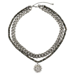 Slate by Rebl Larvikite Beads & Cuban Link Chain Necklace  Stainless Steel with Sunflower Pendant - 1 of 1