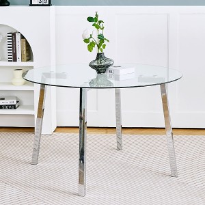 CAVINAS Round Dining Table with Glass Top Metal Legs for Dining Room - 1 of 4