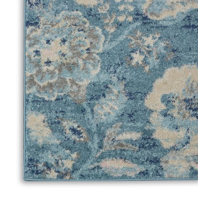 Handmade Turquoise Floral Rectangular Easy-Care Rug 2' x 4'