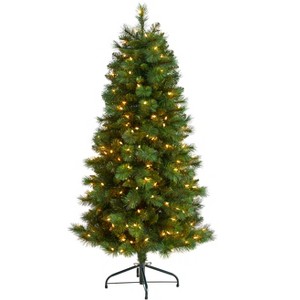Nearly Natural 5-ft Slim West Virginia Mountain Pine Artificial Christmas Tree with 200 Clear Lights and 467 Bendable Branches - 1 of 4