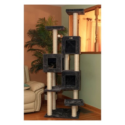 Extra Large Gray Faux Fur Cat Tree with Sisal Posts