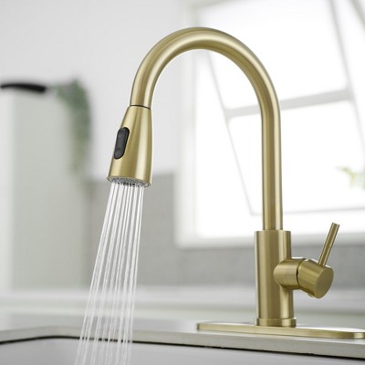 Brushed Gold Single Handle Pull Down Kitchen Faucet