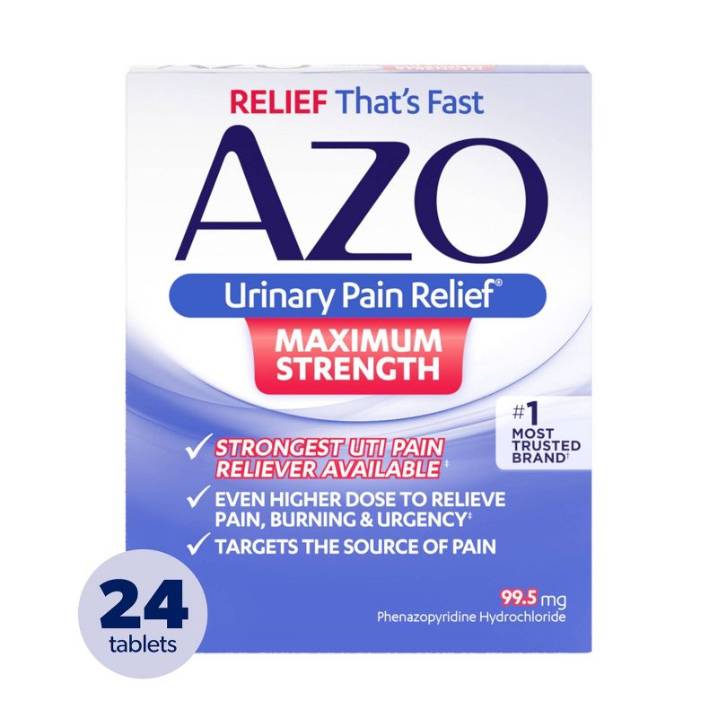 AZO Maximum Strength Urinary Pain Relief, UTI Pain Reliever - 24ct, 1 of 11