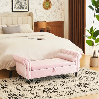 Lyngins 51.25" Velvet Storage Ottoman,Rectangular Storage Bench with 1 Pillow,Entryway Bench with Storage for Living Room,Bedroom
