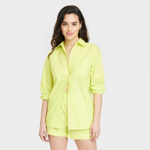 Women's Long Sleeve Button-down Shirt - A New Day™ Bright Yellow Xl : Target