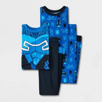 Boys' Blue Beetle Uniform Snug Fit 4pc Pajama Set - Blue/Black