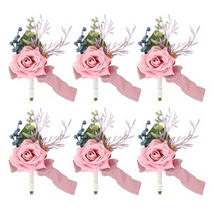 Unique Bargains Satin Rose Bloom Greenery Comfortable Wrist Strap Corsage For Party Wedding 6 Pcs - 1 of 4