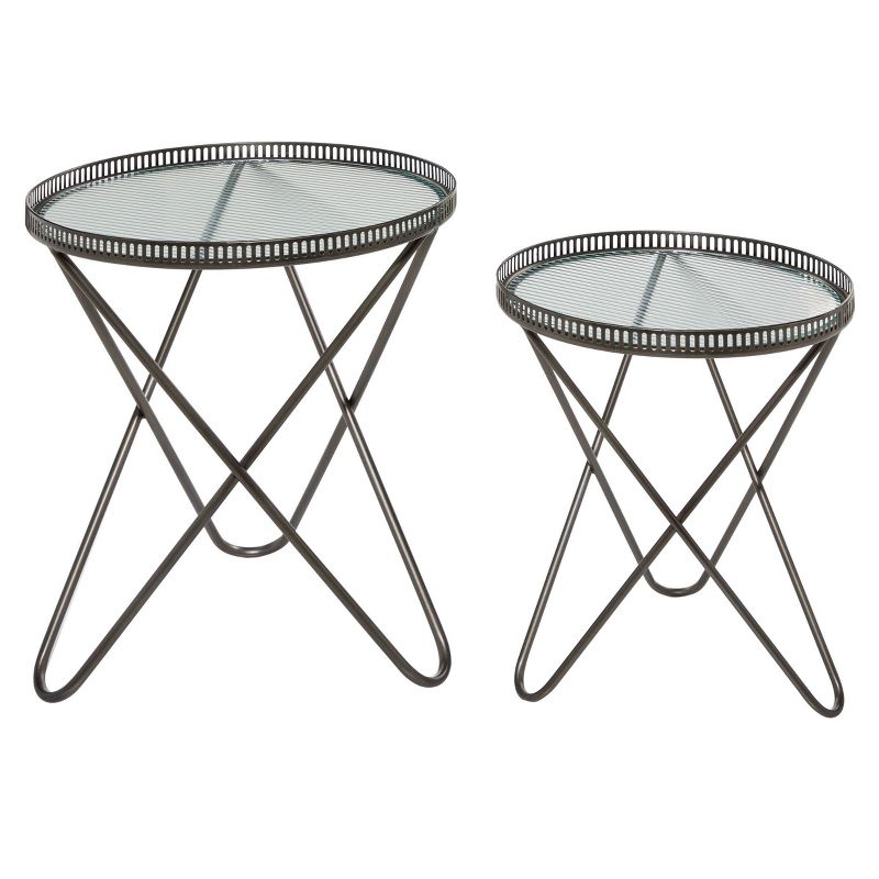 Set of 2 Industrial Metal Accent Tables Gray - Olivia &#38; May, 1 of 8