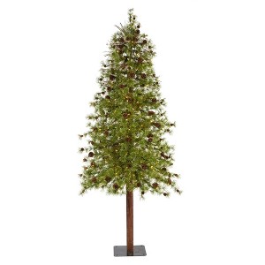 Nearly Natural 8' Wyoming Alpine Prelit LED Artificial Christmas Tree with Pine Cones on Natural Trunk - 1 of 1