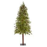 Nearly Natural 8' Wyoming Alpine Prelit LED Artificial Christmas Tree with Pine Cones on Natural Trunk