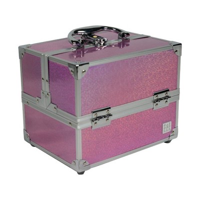 pink holographic suitcase