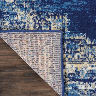 Handmade Navy Blue Medallion Synthetic Rectangular Rug